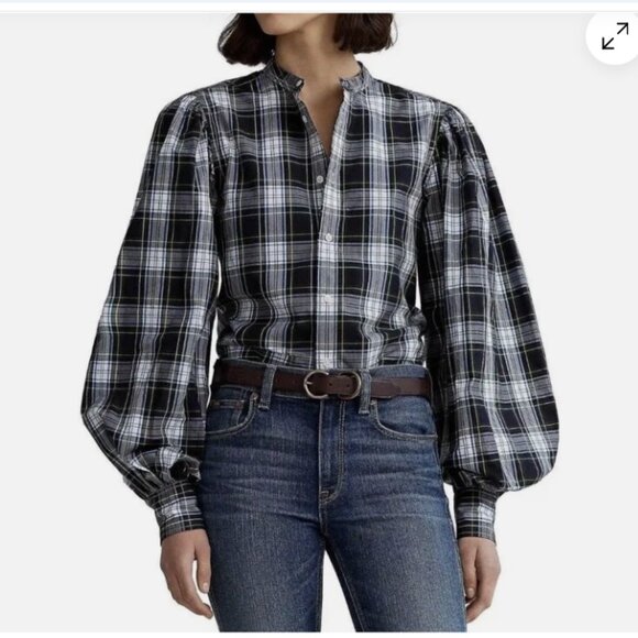 Polo Ralph Lauren Pants - Polo Ralph Lauren Women Multi Color Cotton Blouson-Sleeve Shirt, Size 2 NWT